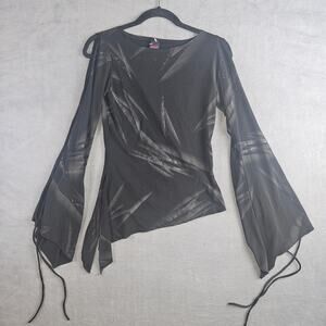 Y2K Black Bell Sleeve Top Gothic Fairy Grunge Indie Sleaze Whimsigoth Grunge